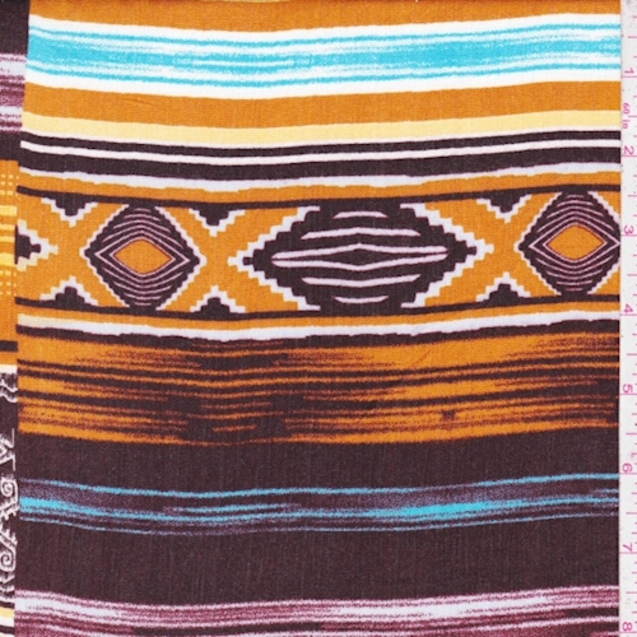 Raisin Red/Sky/Orange Gold Aztec Stripe Crinkled Gauze Fabric By the Yard